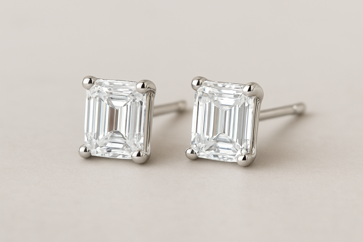 By Charis Emerald Cut Stud Diamond Earrings