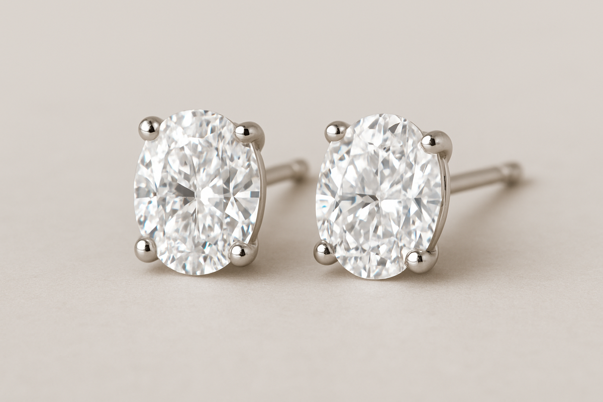 By Charis Oval Cut Diamond Stud Earrings